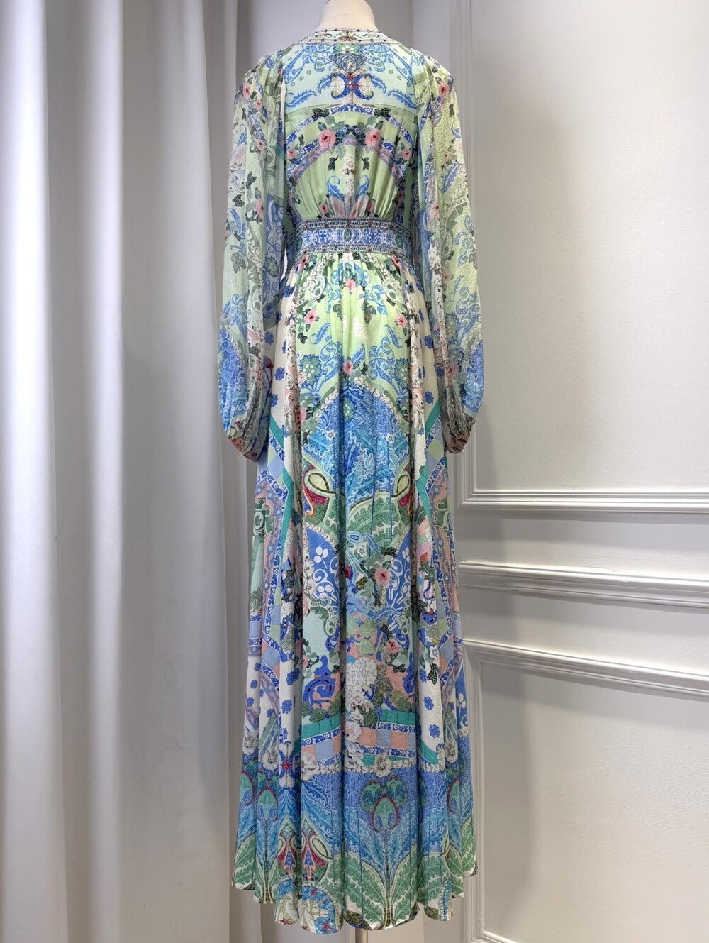 Camilla lace up front long dress In Midsummer mosaics - Picture 7 of 13